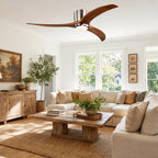 Farmhouse 52 Inch Flush Mount Ceiling Fan with LED Light Quiet DC Motor Ceiling Fan with Light 6-Speed Remote Control Ceiling Fan with Light Suit for Bedrooms, Living Rooms, Kitchens