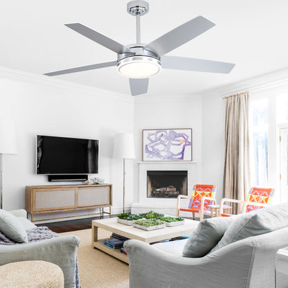 BellaDepot 52" Modern Contemporary Black or Chrome LED Ceiling Fan with Remote Control and Lights, Reversible 6 Speeds Ceiling Fan for All Seasons - DC5225-B/C