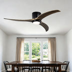 52 Inch Modern Farmhouse Flush Mount Solid Wood Blade Ceiling Fan with Lights & Remote Control, 6 Speed DC Motor Reversible Ceiling Fan