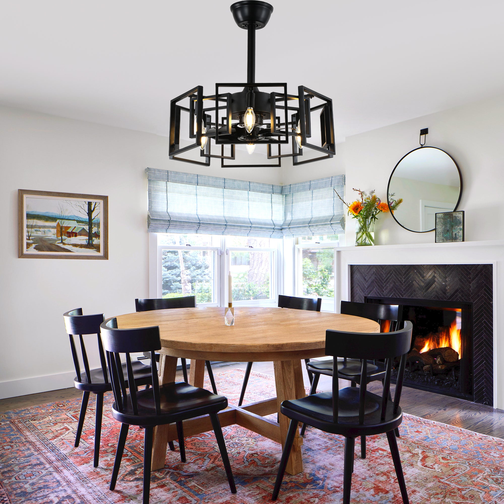 DC2032-BellaDepot 20.6" Industrial Reversible Ceiling Fan with Remote and 6 Lights, DC Motor 6 Speeds Ceiling Fan