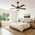 42 Inch Traditional Farmhouse Solid Wood 5 Blade Ceiling Fan with Lights & Remote Control, 6 Speed DC Motor Reversible Ceiling Fan
