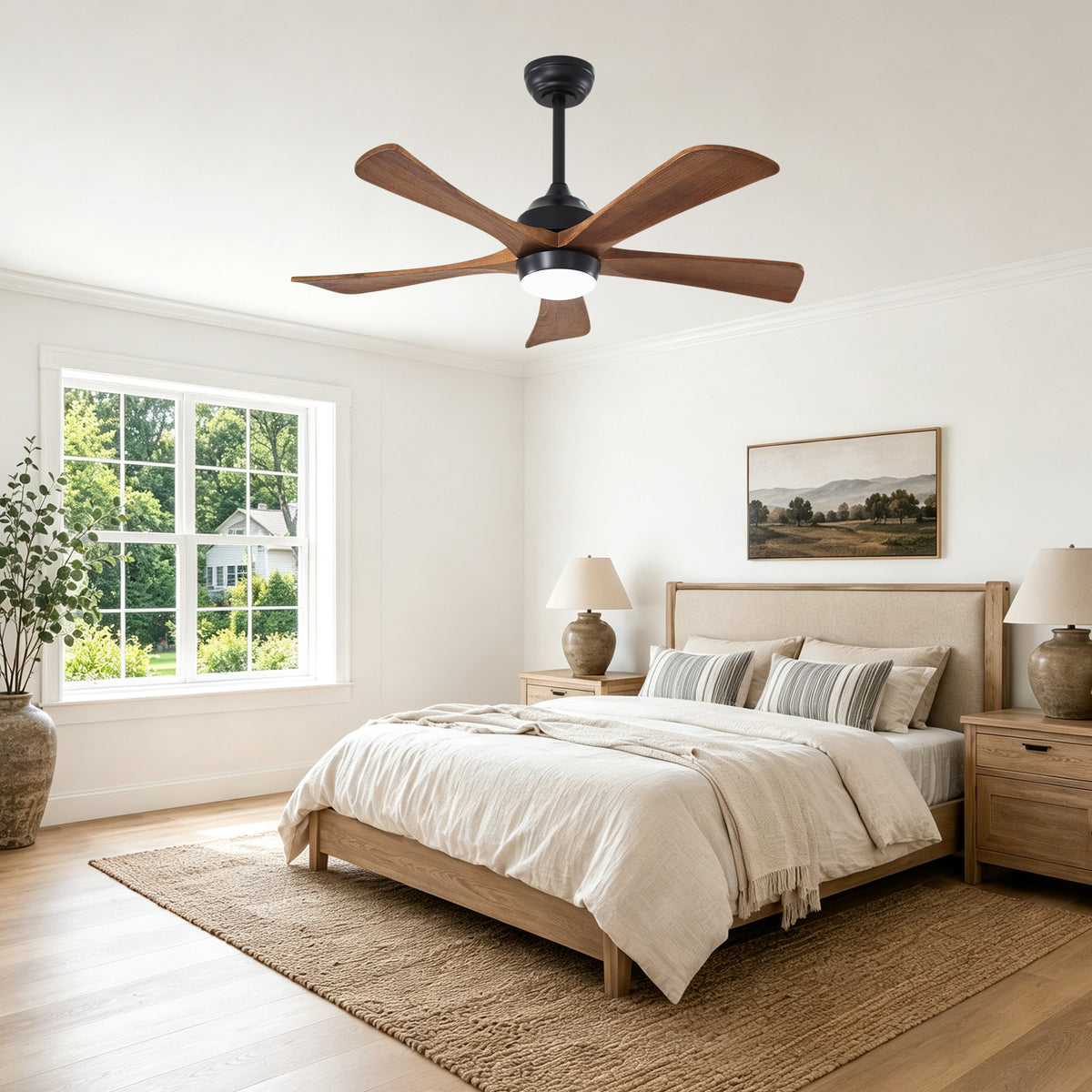 42 Inch Traditional Farmhouse Solid Wood 5 Blade Ceiling Fan with Lights & Remote Control, 6 Speed DC Motor Reversible Ceiling Fan