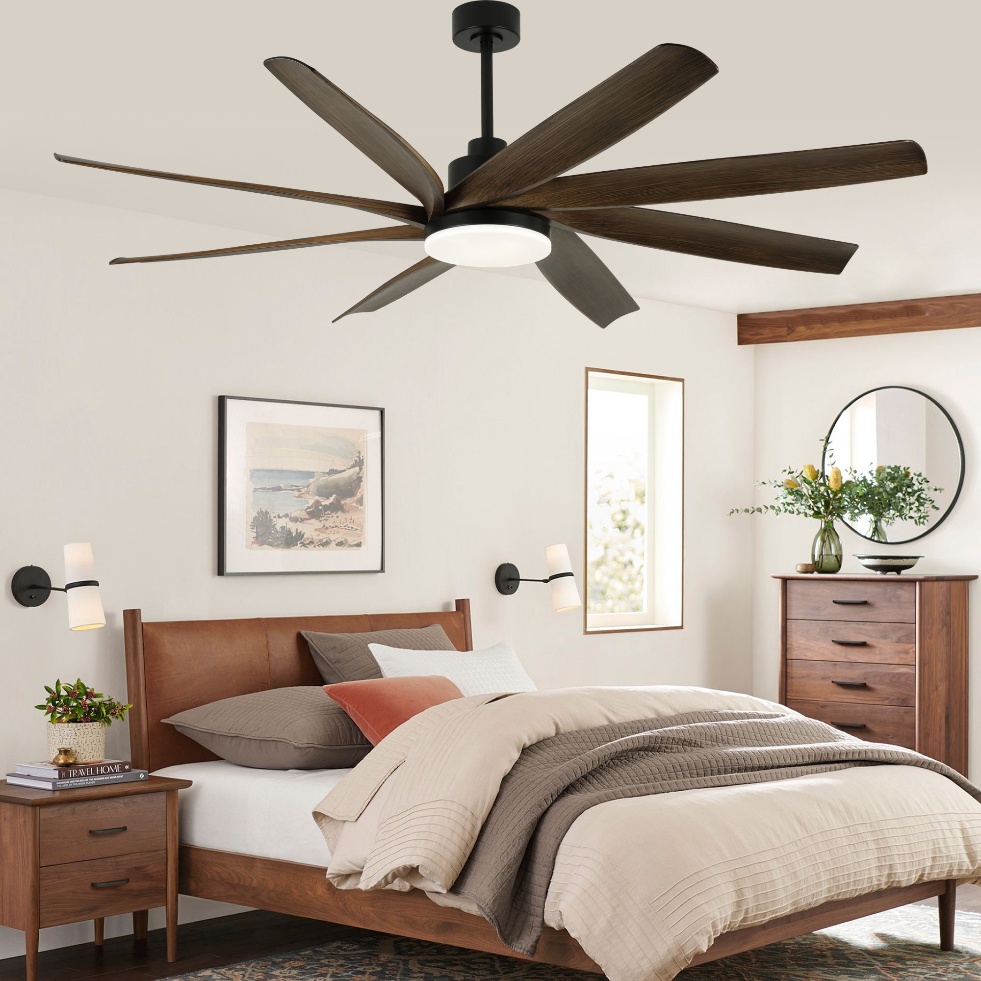 72 Inch Modern Ceiling Fan with LED Light and Remote Control, 6 Speed Reversible DC Motor Large Room Ceiling Fan for Living Room