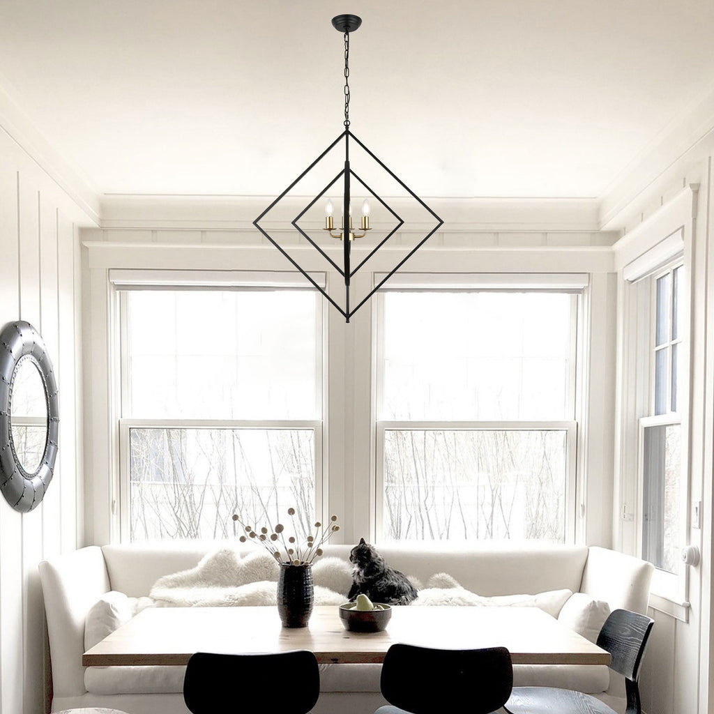 4 - Lights 30.6" Industrial DIY Shape Metal Chandelier with Adjustable Chain, Home Decoration Pendant Light