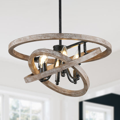 FC4111-6 Lights Classic Wood Chandelier, Height Adjustable Home Decoration Pendant Light