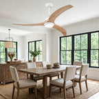 52 Inch Modern Farmhouse Matte White Solid Wood Blade Ceiling Fan with Lights & Remote Control, 6 Speed DC Motor Reversible Ceiling Fan