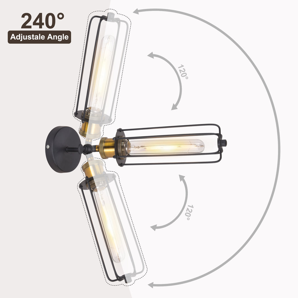 1 - Light Black Industrial Wall Sconces with Adjustable Angle, Modern Wall Light for Hallway