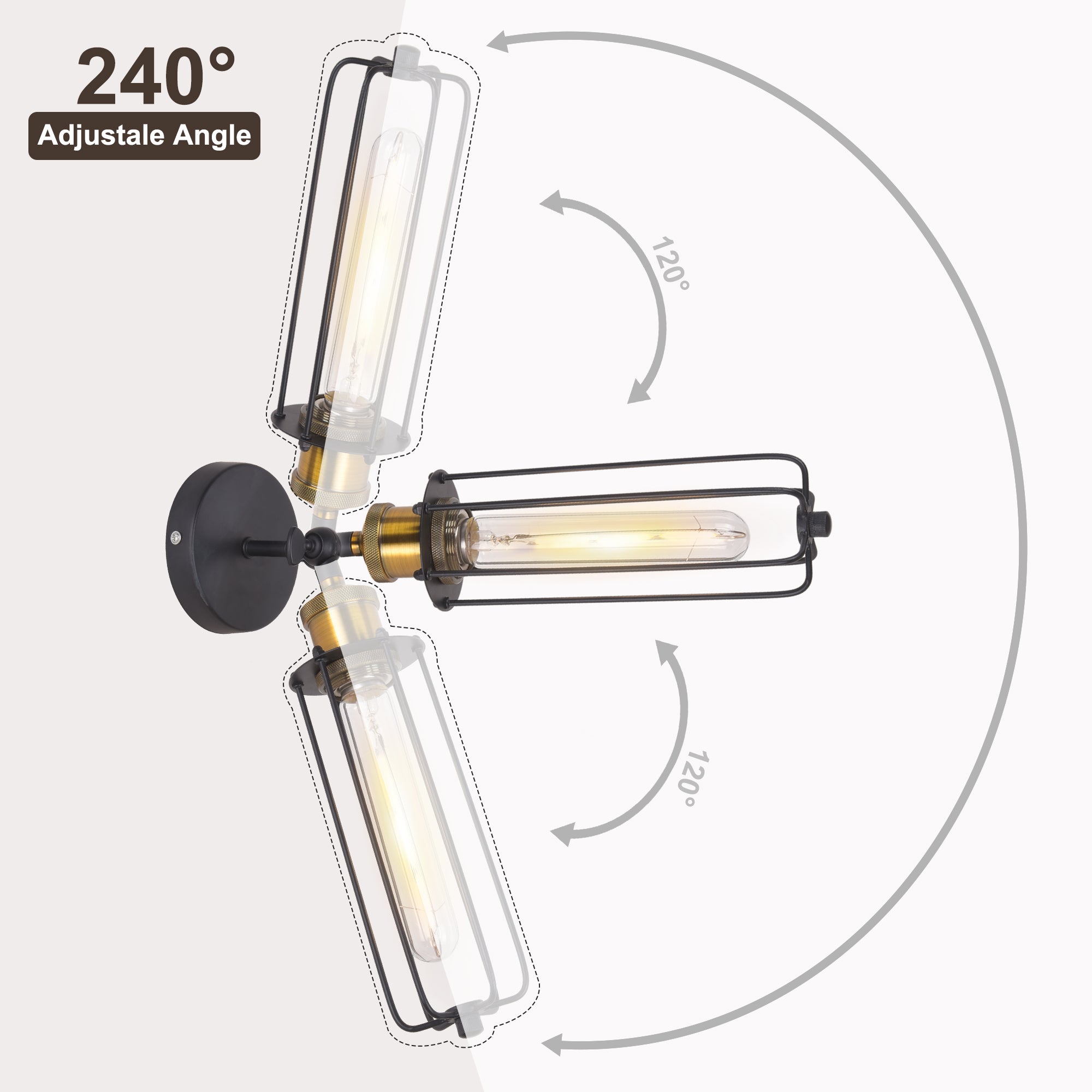 1 - Light Black Industrial Wall Sconces with Adjustable Angle, Modern Wall Light for Hallway