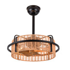 Bohemian 20 Inch Rattan Caged Retractable Ceiling Fan with Light Quiet DC Motor Reversible Down Rod Ceiling Fan with Light Farmhouse Remote Control and Adjustable 6 Speed Ceiling Fan Suit for Bedrooms, Kitchens, Living Rooms
