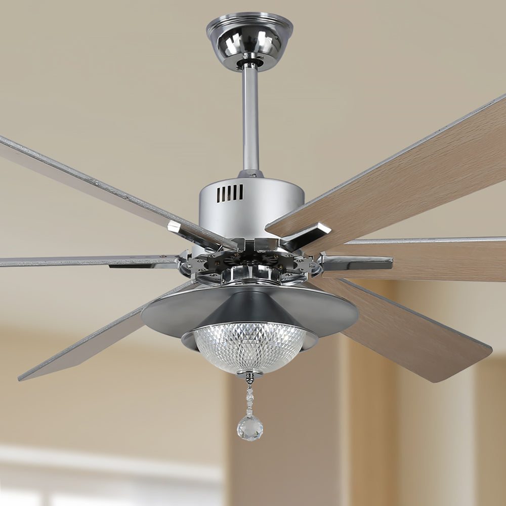 DC7204-BellaDepot 72" Silver/Black Finish Modern Urban Crystal Reversible Ceiling Fan with Remote and LED Light Kit, Large Size Ceiling Fan