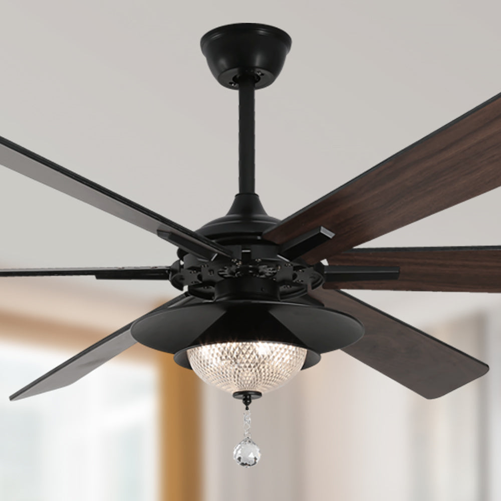 DC7204-72" Silver/Black Finish Modern Urban Crystal Reversible Ceiling Fan with Remote and LED Light Kit, Large Size Ceiling Fan