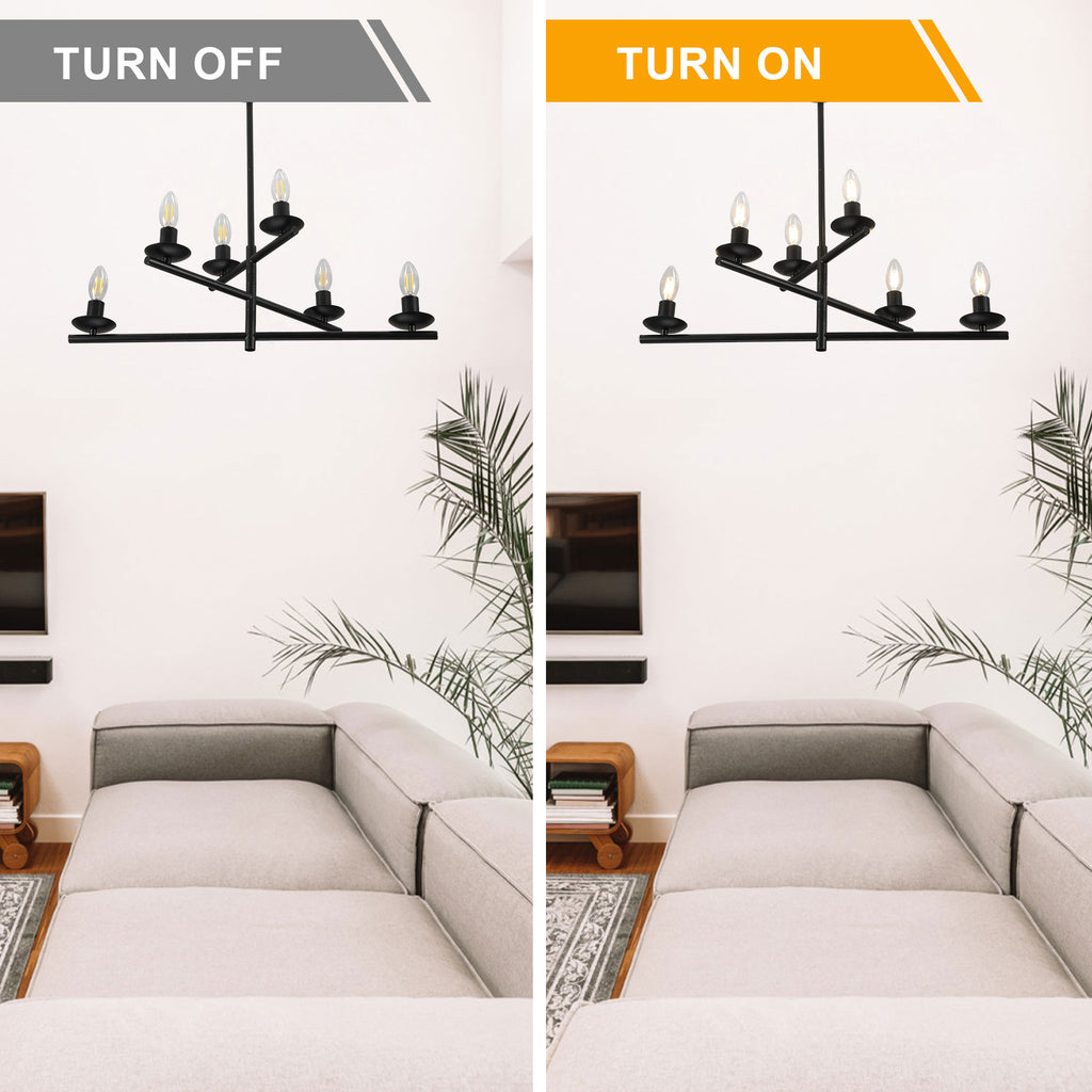 6 Lights Black/Chrome Finish Linear Industrial Chandelier, DIY Shape Linear Chandelier Dining Room Pendant Light