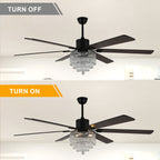 DC6502-BellaDepot 65" Black/Silver Finish Metal Crystal Wooden Reversible Ceiling Fan with Remote and 3 Lights, Large Size Ceiling Fan