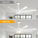 65 Inch Modern White Extra Large Ceiling Fan with LED Light and Remote, 6 Speeds DC Motor Reversible Ceiling Fan for Large Rooms