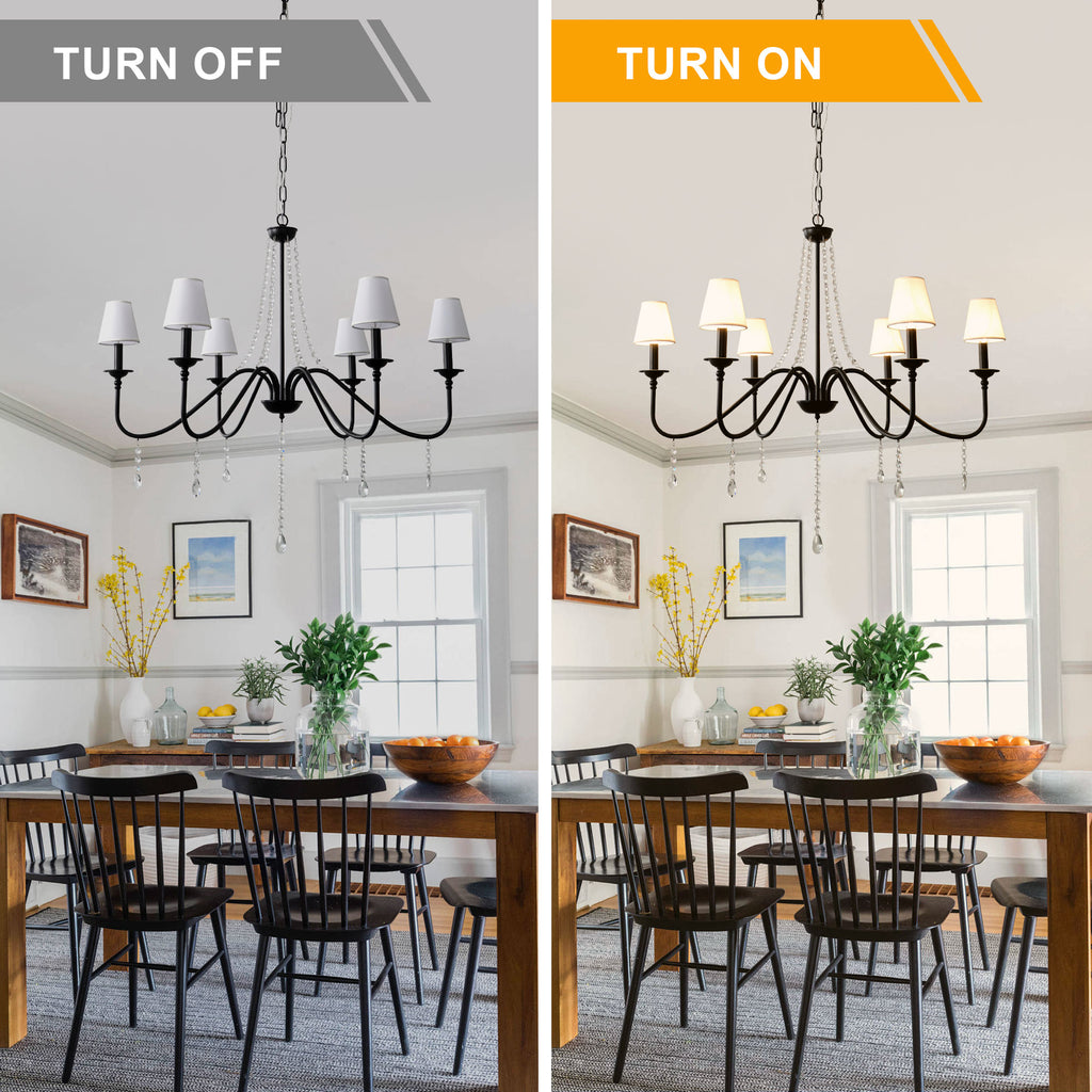 6-Light Classic Crystal Chandelier 34.7 Inch Traditional Chandelier Pendant Light Fixture with Fabric Shade