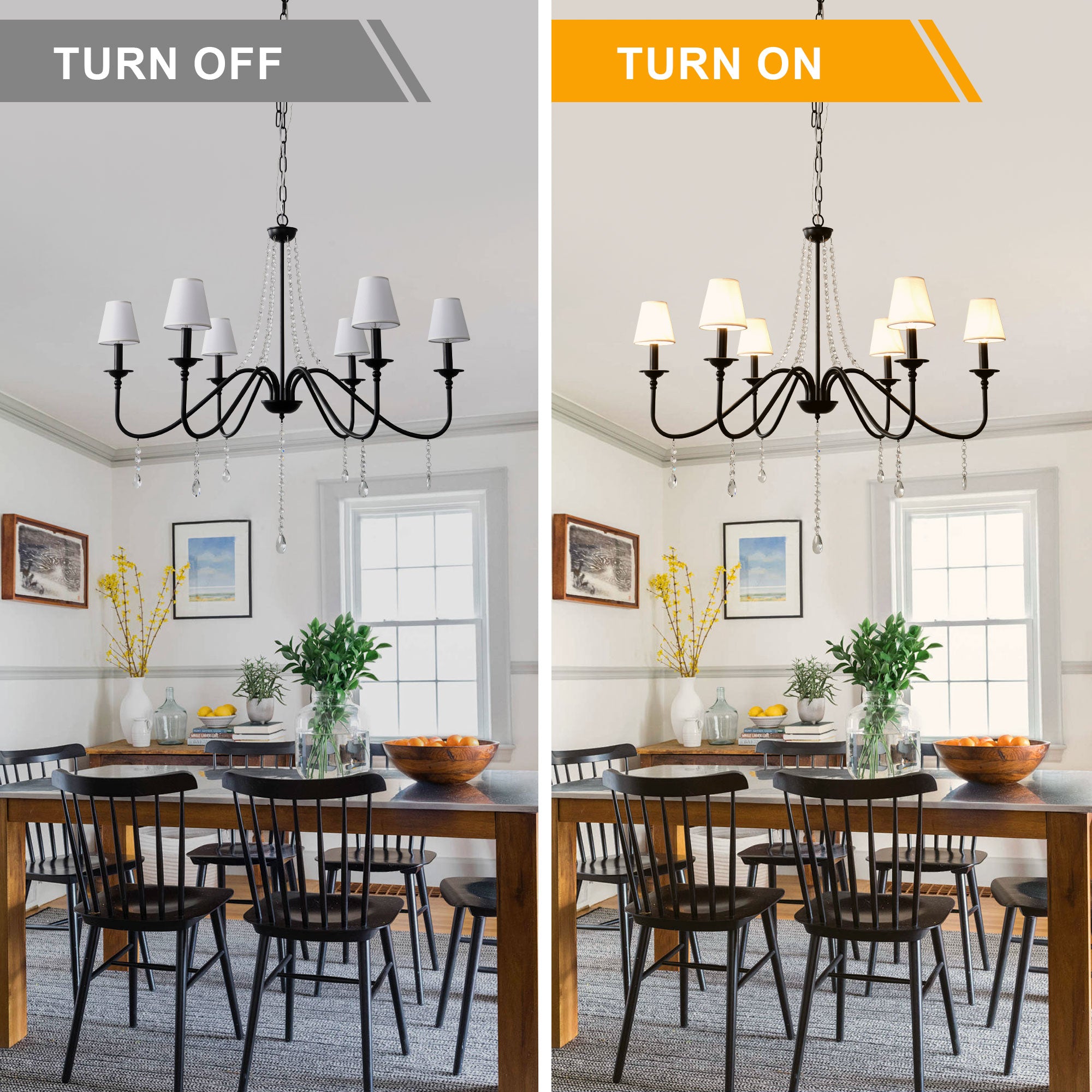 6-Light Classic Crystal Chandelier 34.7 Inch Traditional Chandelier Pendant Light Fixture with Fabric Shade