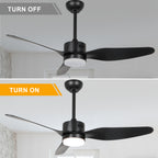 46 Inch Black Modern Ceiling Fan with LED Light and Remote, 6 Speeds 3-Blade DC Motor Reversible Ceiling Fan for Living Room