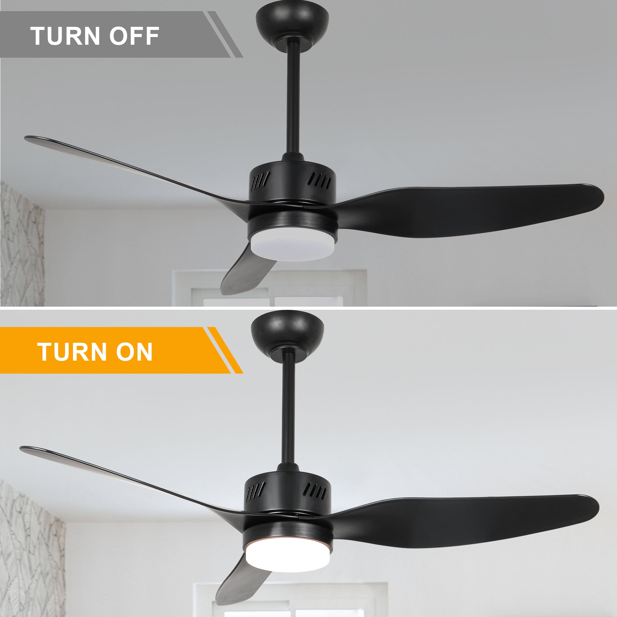 46 Inch Black Modern Ceiling Fan with LED Light and Remote, 6 Speeds 3-Blade DC Motor Reversible Ceiling Fan for Living Room