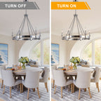 6 - Light Chrome Farmhouse Wagon Wheel Chandelier,  28 Inch Industrial Rustic Vintage Round Kitchen Island Pendant Light for Dining Room