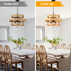 6-Light Farmhouse Weathered Wood Chandelier, 20" 3-Tiered Wooden Chandelier, Rustic Pendant Light for Dining Room