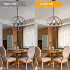 4-Light Crystal Sphere Chandelier, 16.5" Orb Globe Chandelier with Wood Grain Ring, Modern Crystal Chandeliers for Entryway