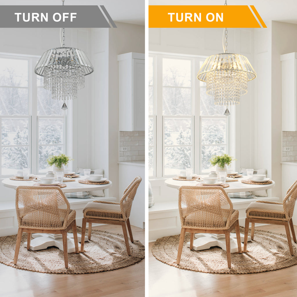 3 - Lights Modern Luxury Crystal Chandelier for Dining Room, Tiered Chandelier for Living Room Entryway Height Adjustable
