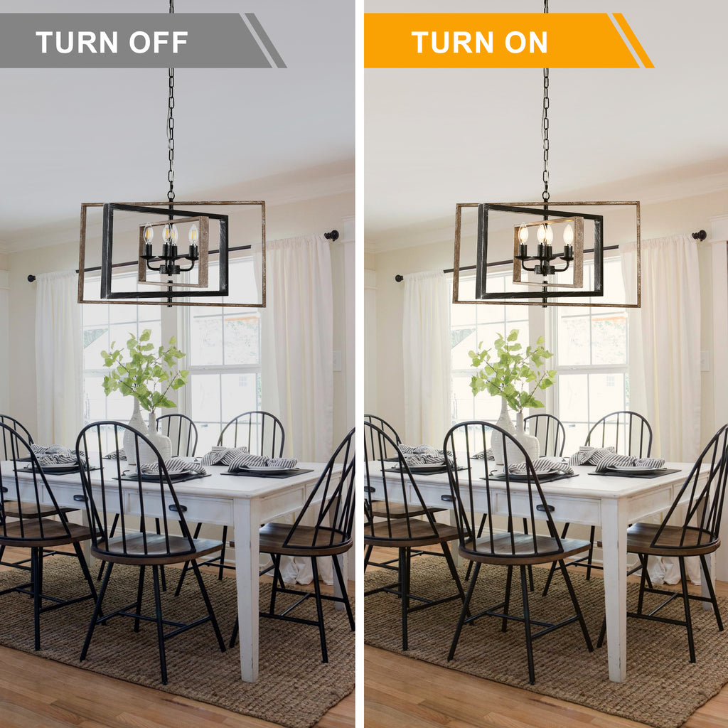 4 - Lights Industrial Geometric Chandelier, Farmhouse Wood Chandelier for Enrtyway with DIY Shape Height Adjustable