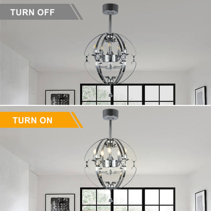 DC2031-19.7" Silver Finish Luxury Crystal Reversible Ceiling Fan with Remote and 5 Lights, 6-Speed Ceiling Fan