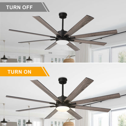 DC7207GED-72" 8 Blades Simple Modern Reversible Ceiling Fan with Remote and LED Light Kit Included, 6-speed Dimmable Large Size Ceiling Fan