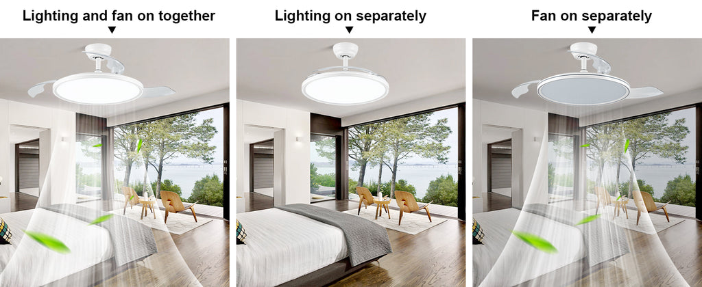 Modern 42 Inch Retractable Ceiling Fan with Light Dimmable LED Light and Quiet DC Motor Ceiling Fan Smart Control Ceiling Fan with Light Suit for Living Room, Bedroom and Kitchen