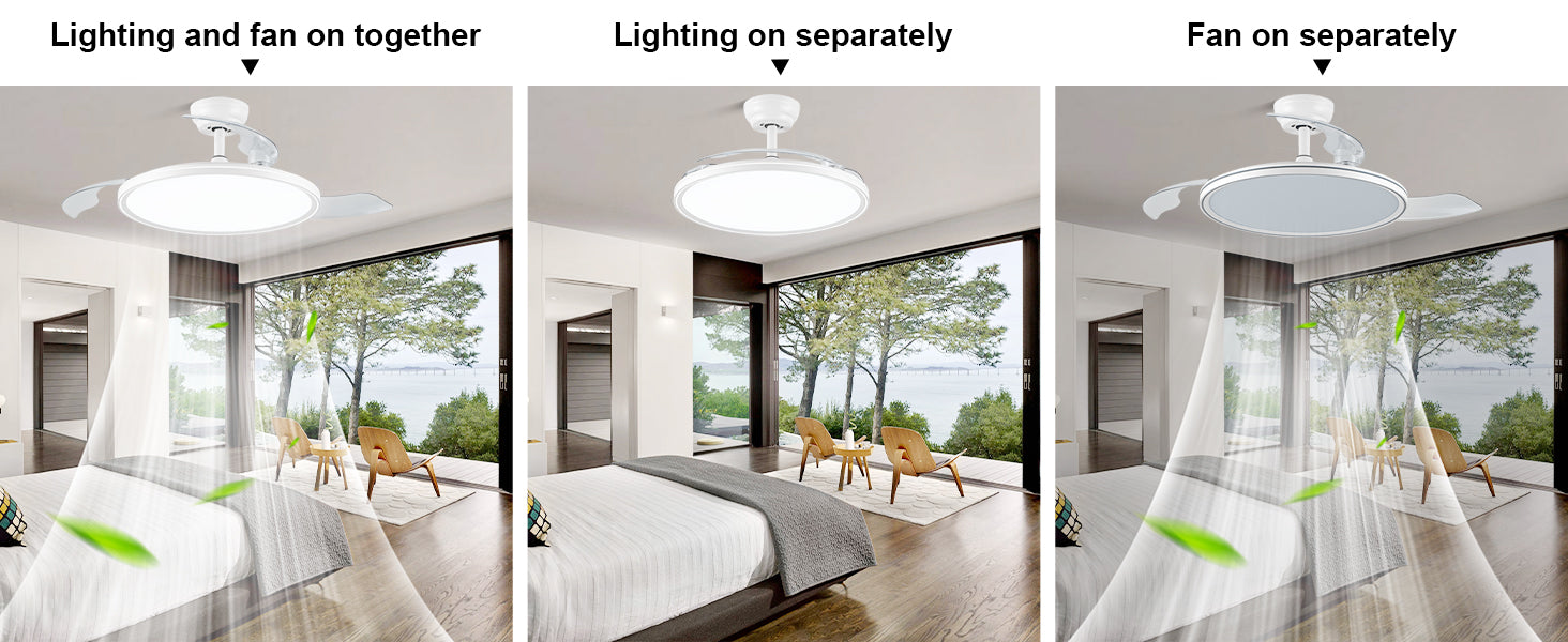 Modern 42 Inch Retractable Ceiling Fan with Light Dimmable LED Light and Quiet DC Motor Ceiling Fan Smart Control Ceiling Fan with Light Suit for Living Room, Bedroom and Kitchen