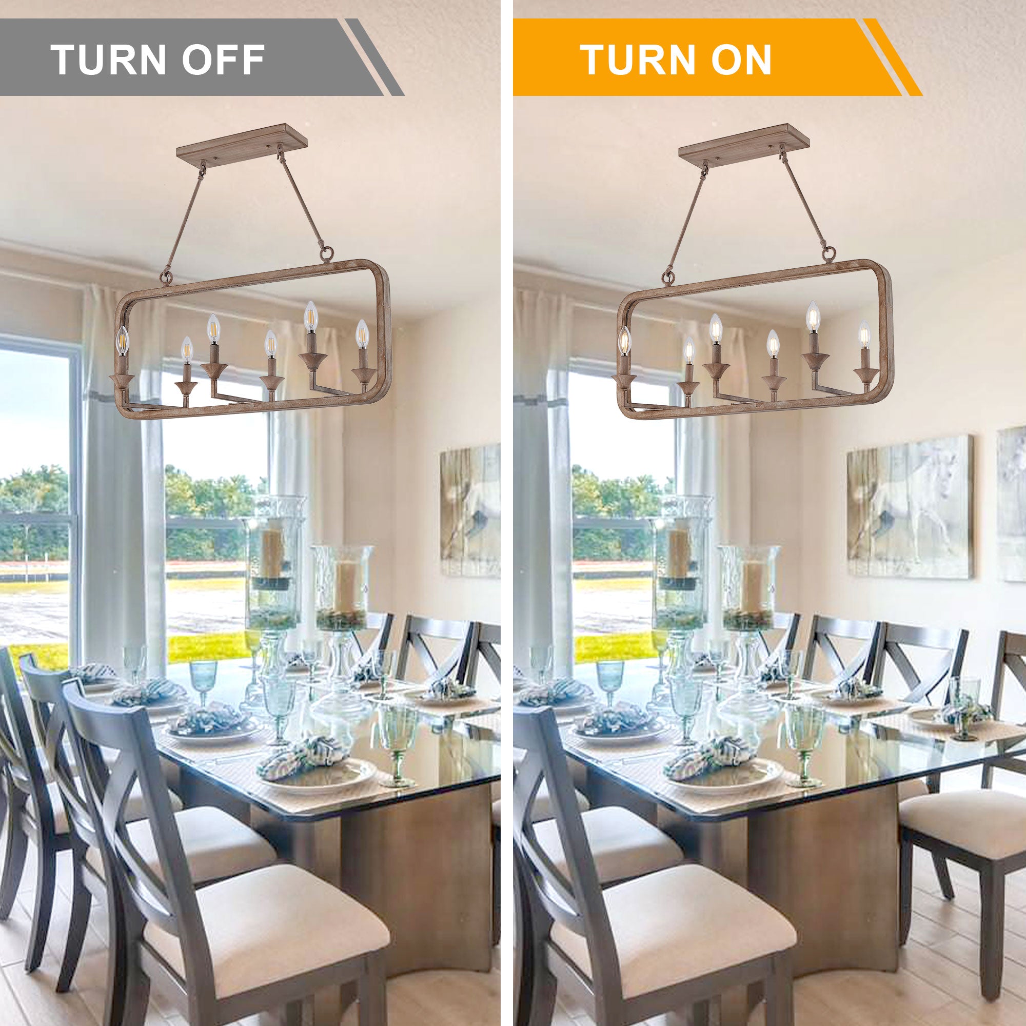 6 - Lights Rustic Distressed Wood Chandelier, Vintage Farmhouse Chandeliers for Dining Room Kitchen Island Lighting
