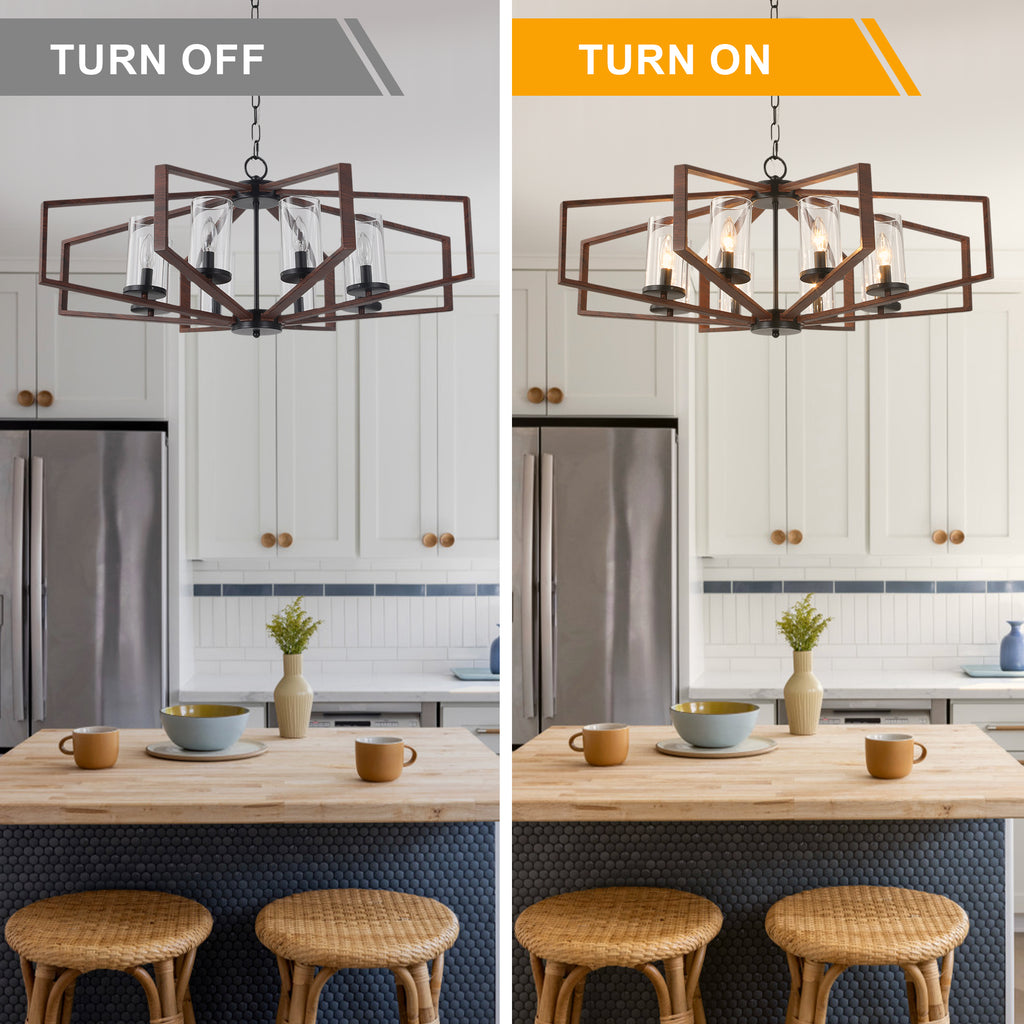 Farmhouse 35 Inch Metal Caged Chandelier Glass Lampshade Hollowed Out Lighting Retro Chandeliers Industrial Versatile Chandelier Suit for Bedrooms, Living Rooms, Kitchens