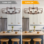 Farmhouse 35 Inch Metal Caged Chandelier Glass Lampshade Hollowed Out Lighting Retro Chandeliers Industrial Versatile Chandelier Suit for Bedrooms, Living Rooms, Kitchens
