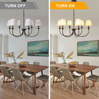 6-Light Black Farmhouse Chandelier with Fabric Shades, 30 Inch Classic Dining Room Light Fixture, Adjustable Pendant Lighting for Kitchen Island
