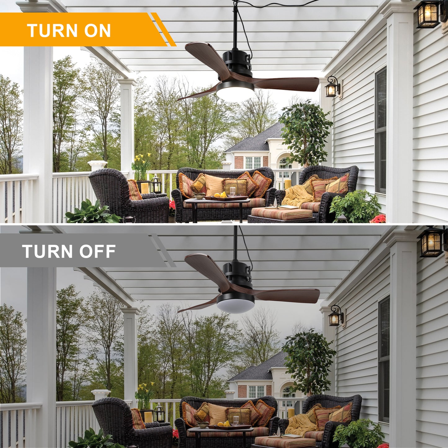 HW4201-GED-BellaDepot 24" Outdoor Modern Farmhouse LED Ceiling Fan with Remote Control, Plug in Ceiling Fan