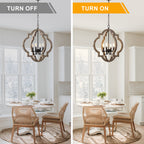 Vintage Farmhouse 22 Inch Chandelier Adjustable Height 4 Light Caged Chandelier Retro Handmade Wooden Pendant Light Suit for Living Rooms, Bedrooms, Kitchens