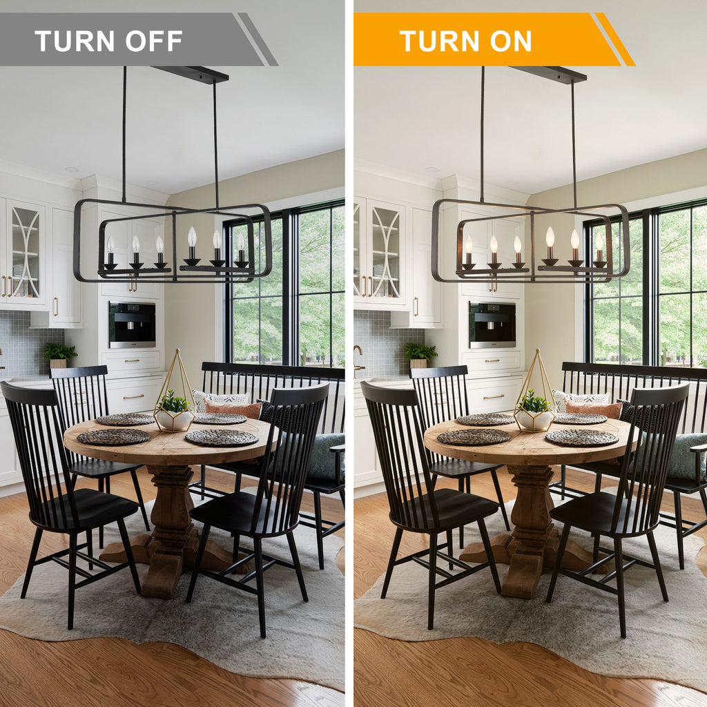 6 - Lights Rectangle Chandelier Dining Room Light Fixture Over Table, Modern Linear Kitchen Island Lighting with DIY Shape