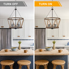 Farmhouse 20 Inch Hemp Rope Hanging Chain Chandelier Metal Wooden Hollow Out Caged Chandeliers Retro Versatile Adjustable Hanging Chain Chandelier Suit for Living Room, Kitchen, Bedroom