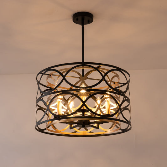 FC4107-Simple Linear Metal Caged Chandelier, Geometric Pendant Light, with Light Kit