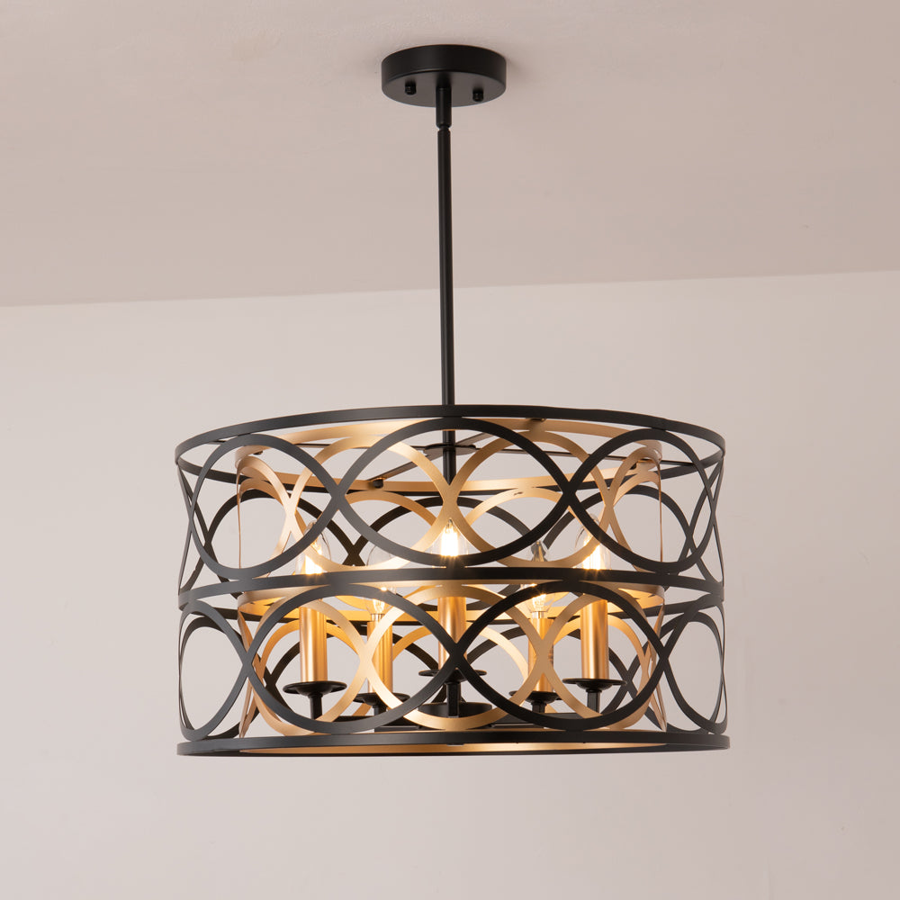 FC4107-Simple Linear Metal Caged Chandelier, Geometric Pendant Light, with Light Kit