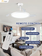 Modern 42 Inch Retractable Ceiling Fan with Light Dimmable LED Light and Quiet DC Motor Ceiling Fan Smart Control Ceiling Fan with Light Suit for Living Room, Bedroom and Kitchen