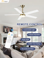 52 Inch Modern Smart Gold Ceiling Fan with Dimmable LED Light and Remote & APP Control, 6-Speed DC Motor Reversible Ceiling Fan