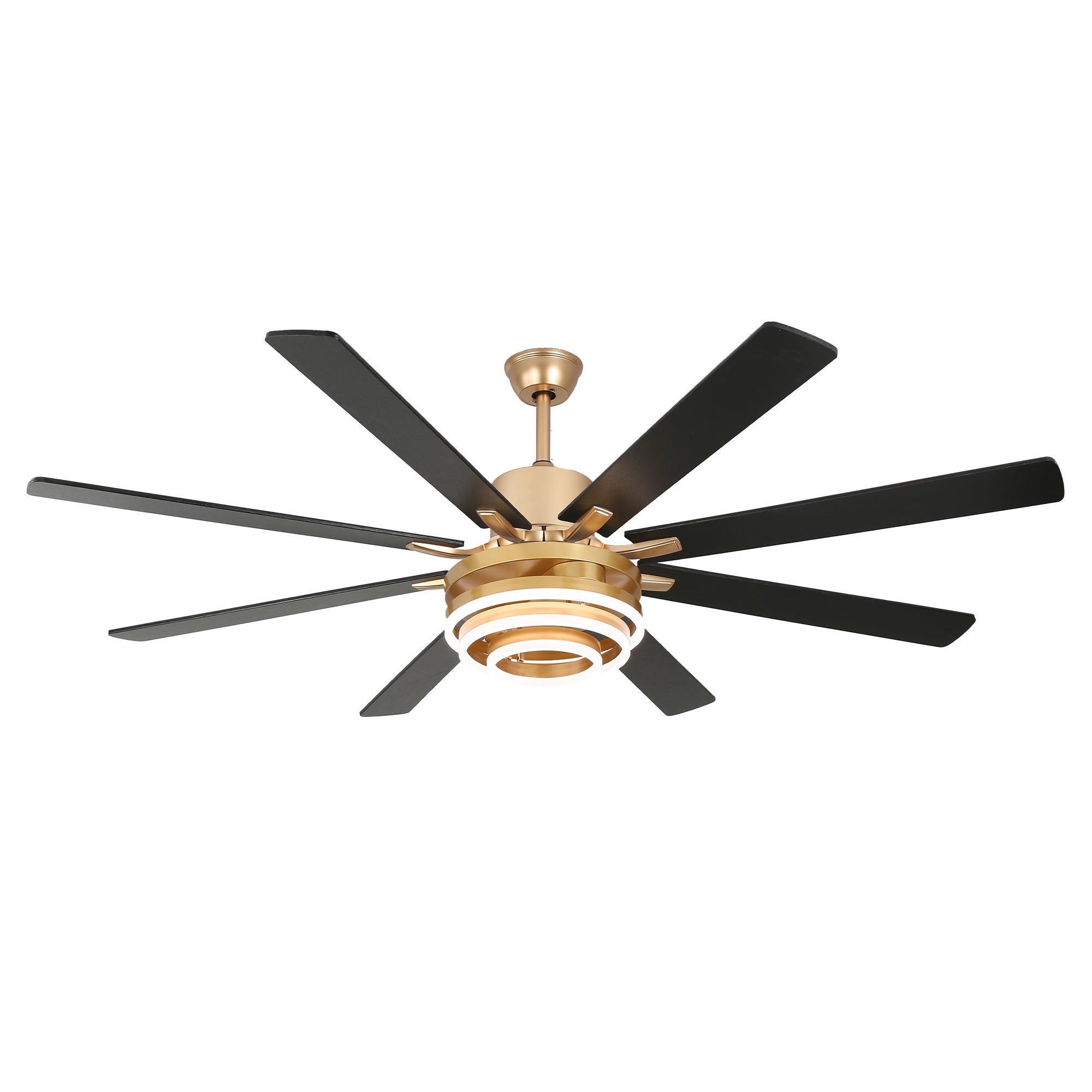 DC7205-BellaDepot 72" 8 Blades Gold/Black/Silver Finish Modern Urban Reversible Ceiling Fan with Remote and LED Light Kit Included, Large Size Dimmable Ceiling Fan