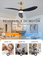 52 Inch Modern Smart Propeller Ceiling Fan with Dimmable LED Light and Remote & APP Control, 6-Speed Reversible Ceiling Fan