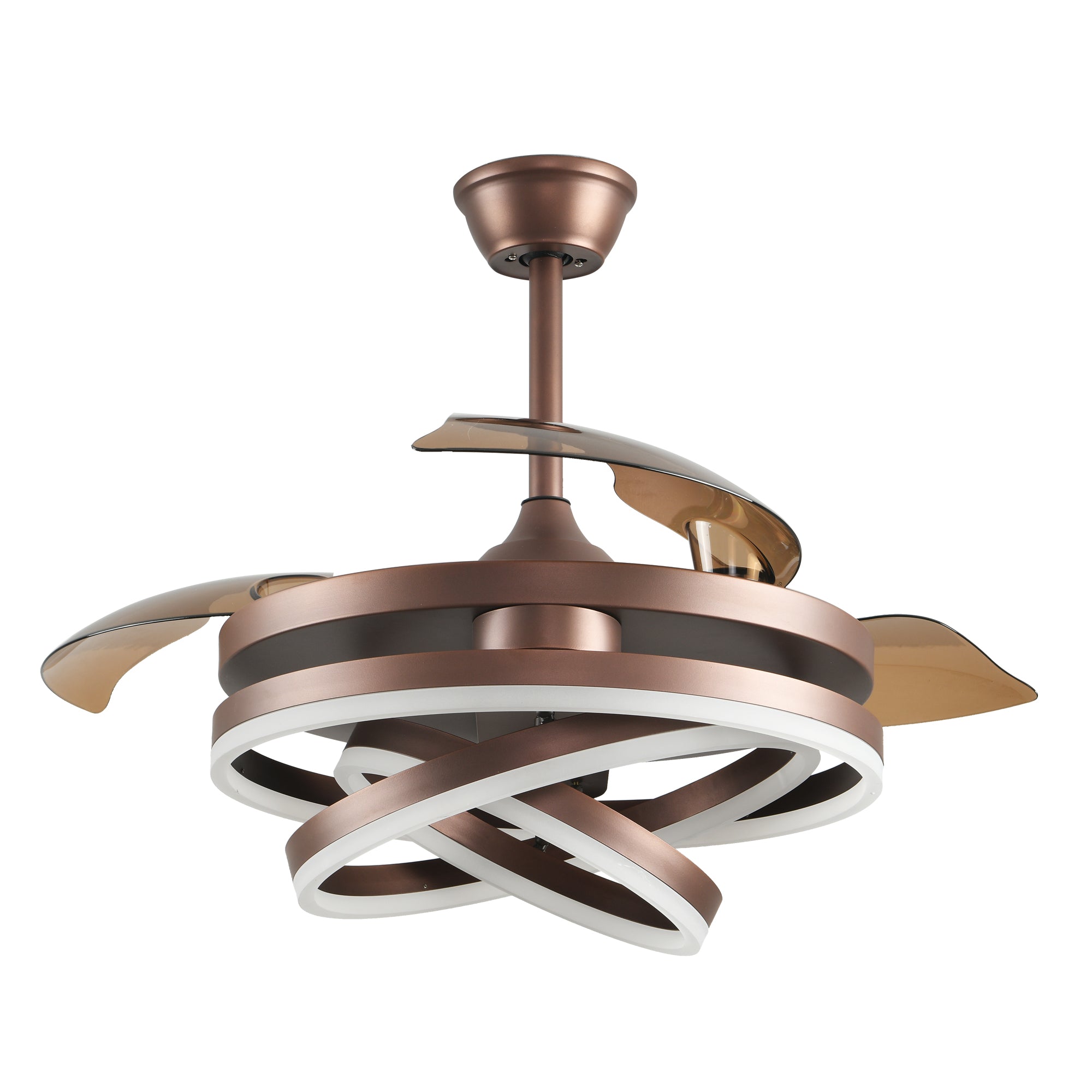 DC4264-BellaDepot 42" Chrome/Brown/Nickel/White/Black/Gold DIY Shape Modern Retractable Ceiling Fan with Remote and LED Light Kit Included, Dimmable Reversible Ceiling Fan