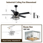 BD2067-BellaDepot 52" Luxury Crystal Caged Reversible Ceiling Fan with Remote and 3 Lights, DC Motor Ceiling Fan