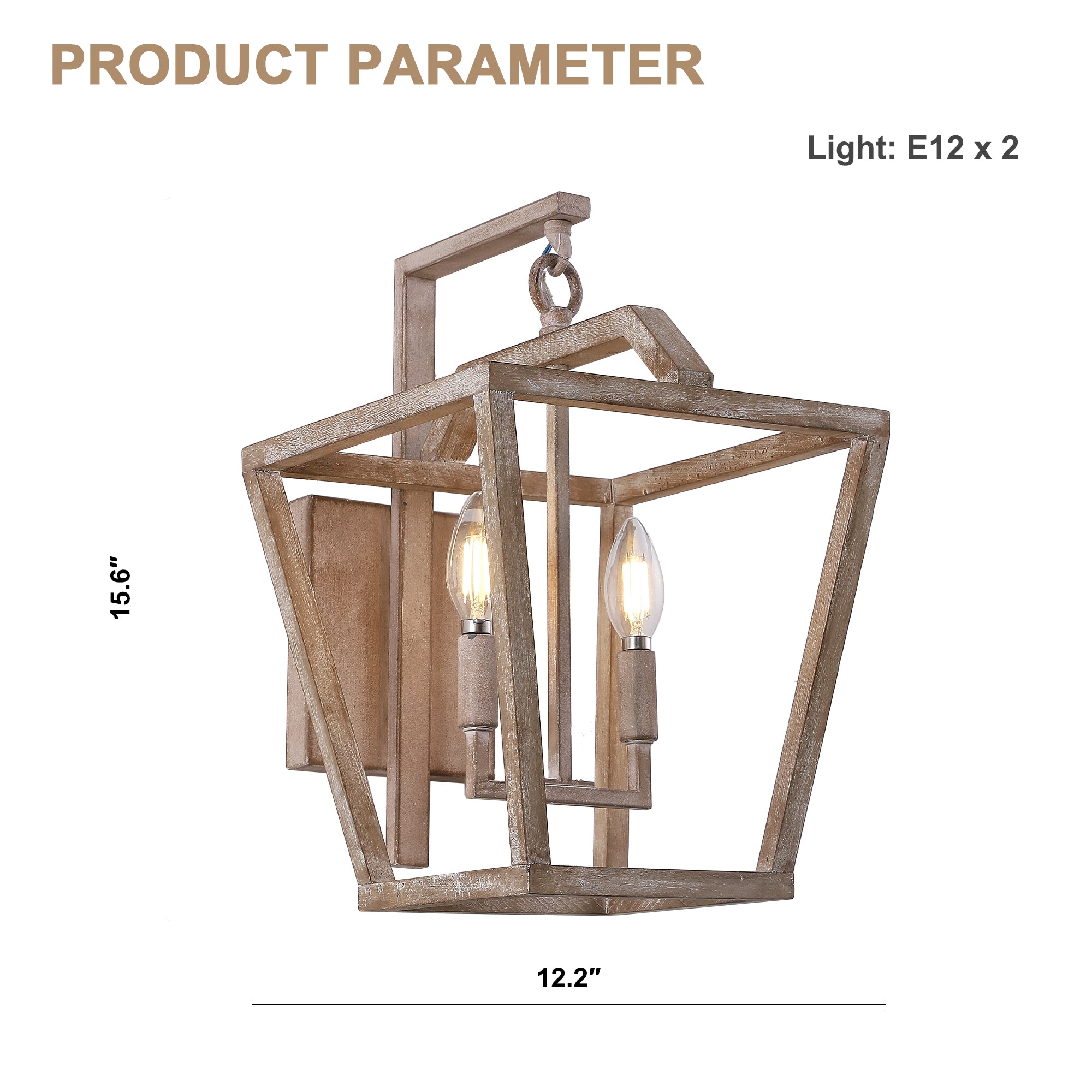 2 - Lights Rustic Distressed Wood Sconces, 12.2" Indoor Arm Sconce Farmhouse Wall Light