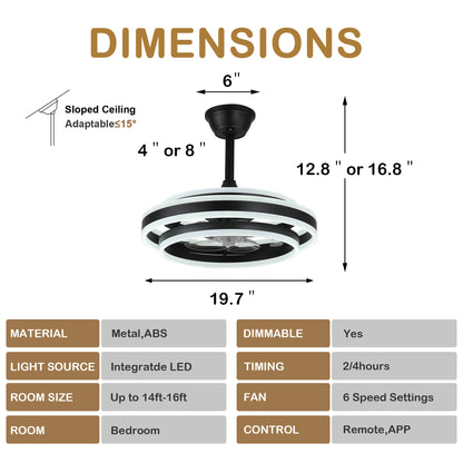 DC2028-19.7" LED Reversible Ceiling Fan with Remote and Lights Support Stepless Dimming DC Motor 6 Speeds