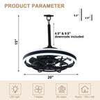 20 Inch Modern Smart Outdoor Caged Ceiling Fan with Dimmable LED Light, DC Motor 6 Speeds Waterproof Plug In Ceiling Fan